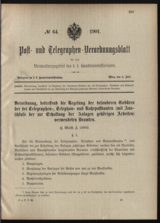 Post- und Telegraphen-Verordnungsblatt für das Verwaltungsgebiet des K.-K. Handelsministeriums 19010705 Seite: 1