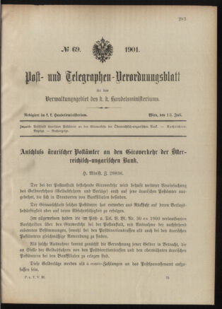 Post- und Telegraphen-Verordnungsblatt für das Verwaltungsgebiet des K.-K. Handelsministeriums 19010713 Seite: 1