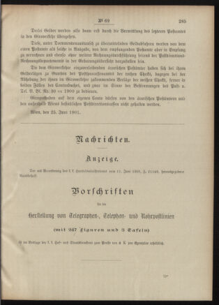 Post- und Telegraphen-Verordnungsblatt für das Verwaltungsgebiet des K.-K. Handelsministeriums 19010713 Seite: 3