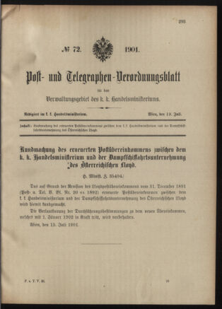 Post- und Telegraphen-Verordnungsblatt für das Verwaltungsgebiet des K.-K. Handelsministeriums 19010719 Seite: 1