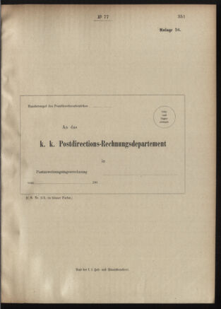 Post- und Telegraphen-Verordnungsblatt für das Verwaltungsgebiet des K.-K. Handelsministeriums 19010802 Seite: 27