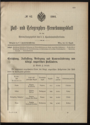 Post- und Telegraphen-Verordnungsblatt für das Verwaltungsgebiet des K.-K. Handelsministeriums 19010813 Seite: 1