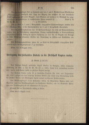 Post- und Telegraphen-Verordnungsblatt für das Verwaltungsgebiet des K.-K. Handelsministeriums 19010821 Seite: 5