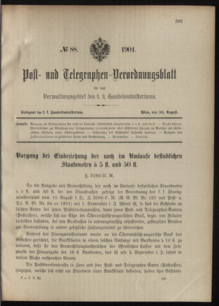 Post- und Telegraphen-Verordnungsblatt für das Verwaltungsgebiet des K.-K. Handelsministeriums 19010830 Seite: 1