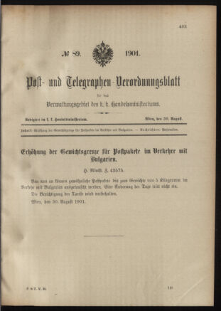 Post- und Telegraphen-Verordnungsblatt für das Verwaltungsgebiet des K.-K. Handelsministeriums 19010830 Seite: 5