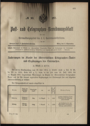 Post- und Telegraphen-Verordnungsblatt für das Verwaltungsgebiet des K.-K. Handelsministeriums 19010902 Seite: 1