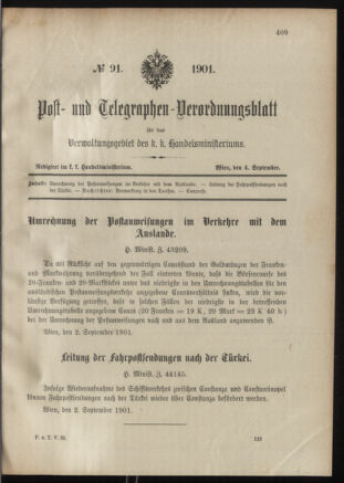 Post- und Telegraphen-Verordnungsblatt für das Verwaltungsgebiet des K.-K. Handelsministeriums 19010904 Seite: 1