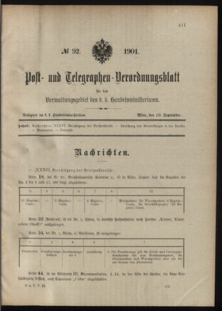 Post- und Telegraphen-Verordnungsblatt für das Verwaltungsgebiet des K.-K. Handelsministeriums 19010910 Seite: 1