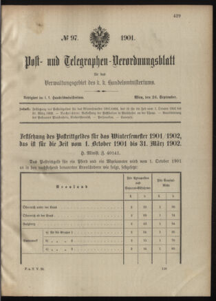 Post- und Telegraphen-Verordnungsblatt für das Verwaltungsgebiet des K.-K. Handelsministeriums 19010926 Seite: 1