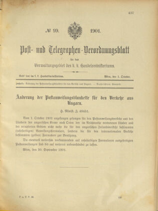 Post- und Telegraphen-Verordnungsblatt für das Verwaltungsgebiet des K.-K. Handelsministeriums 19011001 Seite: 13