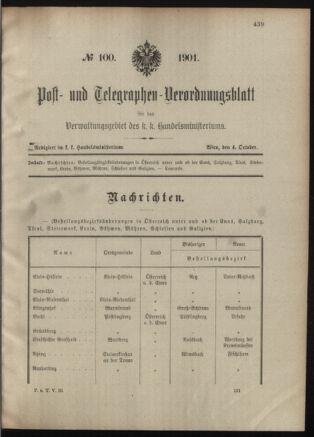 Post- und Telegraphen-Verordnungsblatt für das Verwaltungsgebiet des K.-K. Handelsministeriums