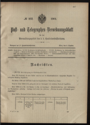 Post- und Telegraphen-Verordnungsblatt für das Verwaltungsgebiet des K.-K. Handelsministeriums 19011008 Seite: 1