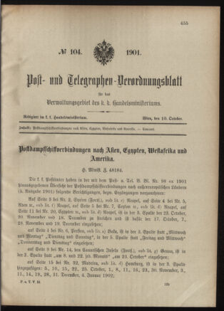 Post- und Telegraphen-Verordnungsblatt für das Verwaltungsgebiet des K.-K. Handelsministeriums 19011010 Seite: 1