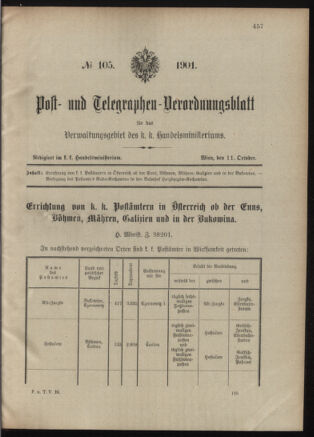 Post- und Telegraphen-Verordnungsblatt für das Verwaltungsgebiet des K.-K. Handelsministeriums 19011011 Seite: 1