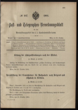 Post- und Telegraphen-Verordnungsblatt für das Verwaltungsgebiet des K.-K. Handelsministeriums 19011023 Seite: 1