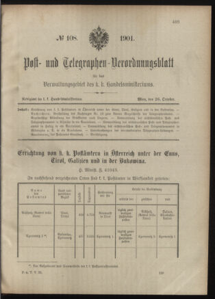 Post- und Telegraphen-Verordnungsblatt für das Verwaltungsgebiet des K.-K. Handelsministeriums 19011026 Seite: 1