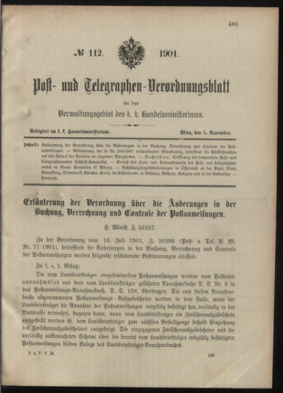 Post- und Telegraphen-Verordnungsblatt für das Verwaltungsgebiet des K.-K. Handelsministeriums