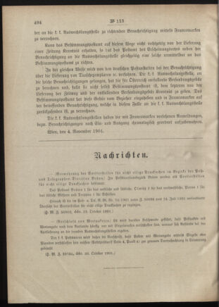 Post- und Telegraphen-Verordnungsblatt für das Verwaltungsgebiet des K.-K. Handelsministeriums 19011107 Seite: 2