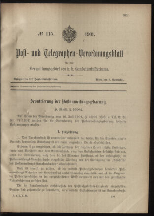 Post- und Telegraphen-Verordnungsblatt für das Verwaltungsgebiet des K.-K. Handelsministeriums 19011109 Seite: 1