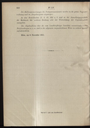 Post- und Telegraphen-Verordnungsblatt für das Verwaltungsgebiet des K.-K. Handelsministeriums 19011120 Seite: 12