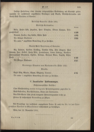 Post- und Telegraphen-Verordnungsblatt für das Verwaltungsgebiet des K.-K. Handelsministeriums 19011120 Seite: 5