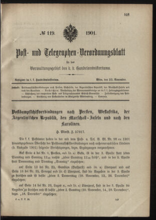 Post- und Telegraphen-Verordnungsblatt für das Verwaltungsgebiet des K.-K. Handelsministeriums 19011123 Seite: 1