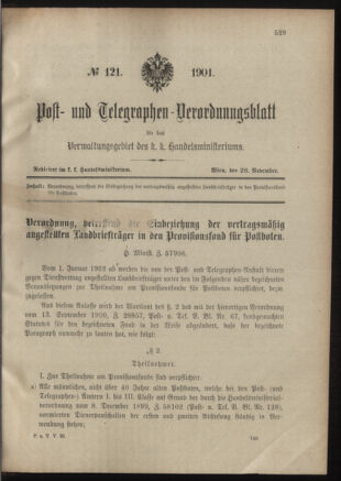 Post- und Telegraphen-Verordnungsblatt für das Verwaltungsgebiet des K.-K. Handelsministeriums 19011126 Seite: 1