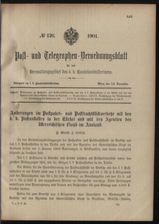 Post- und Telegraphen-Verordnungsblatt für das Verwaltungsgebiet des K.-K. Handelsministeriums 19011212 Seite: 1