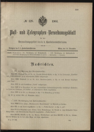 Post- und Telegraphen-Verordnungsblatt für das Verwaltungsgebiet des K.-K. Handelsministeriums 19011216 Seite: 1