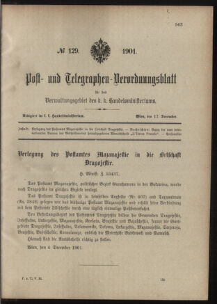 Post- und Telegraphen-Verordnungsblatt für das Verwaltungsgebiet des K.-K. Handelsministeriums 19011217 Seite: 1