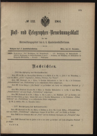 Post- und Telegraphen-Verordnungsblatt für das Verwaltungsgebiet des K.-K. Handelsministeriums 19011221 Seite: 1