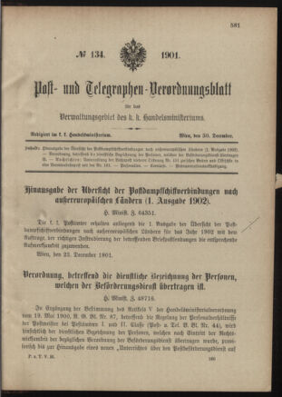 Post- und Telegraphen-Verordnungsblatt für das Verwaltungsgebiet des K.-K. Handelsministeriums 19011230 Seite: 1