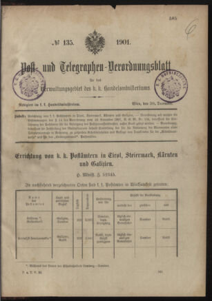 Post- und Telegraphen-Verordnungsblatt für das Verwaltungsgebiet des K.-K. Handelsministeriums 19011230 Seite: 45