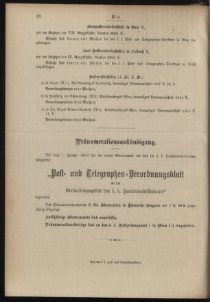 Post- und Telegraphen-Verordnungsblatt für das Verwaltungsgebiet des K.-K. Handelsministeriums 19030114 Seite: 4