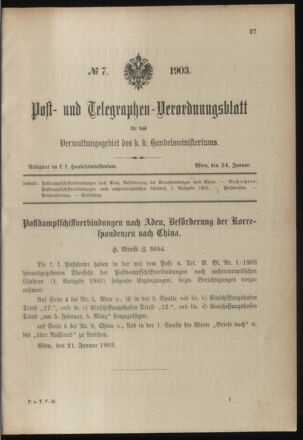 Post- und Telegraphen-Verordnungsblatt für das Verwaltungsgebiet des K.-K. Handelsministeriums