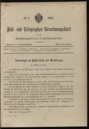 Post- und Telegraphen-Verordnungsblatt für das Verwaltungsgebiet des K.-K. Handelsministeriums 19030127 Seite: 1