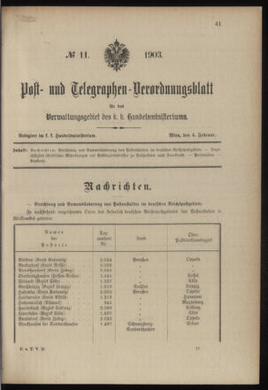 Post- und Telegraphen-Verordnungsblatt für das Verwaltungsgebiet des K.-K. Handelsministeriums