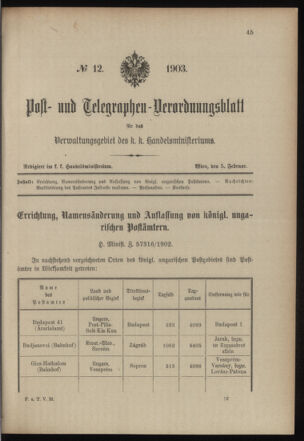 Post- und Telegraphen-Verordnungsblatt für das Verwaltungsgebiet des K.-K. Handelsministeriums