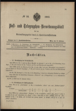 Post- und Telegraphen-Verordnungsblatt für das Verwaltungsgebiet des K.-K. Handelsministeriums 19030210 Seite: 1