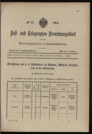 Post- und Telegraphen-Verordnungsblatt für das Verwaltungsgebiet des K.-K. Handelsministeriums 19030214 Seite: 1