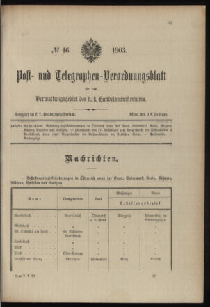 Post- und Telegraphen-Verordnungsblatt für das Verwaltungsgebiet des K.-K. Handelsministeriums