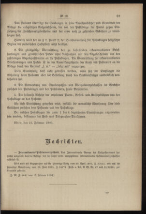 Post- und Telegraphen-Verordnungsblatt für das Verwaltungsgebiet des K.-K. Handelsministeriums 19030221 Seite: 3