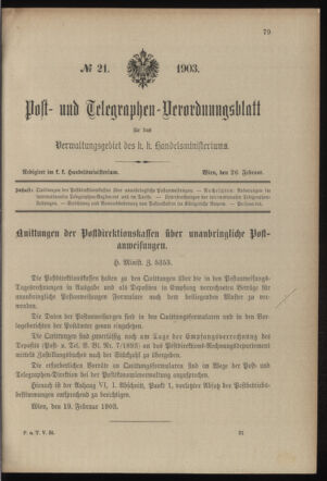 Post- und Telegraphen-Verordnungsblatt für das Verwaltungsgebiet des K.-K. Handelsministeriums