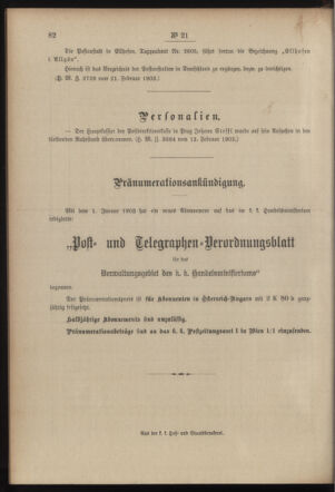 Post- und Telegraphen-Verordnungsblatt für das Verwaltungsgebiet des K.-K. Handelsministeriums 19030226 Seite: 4