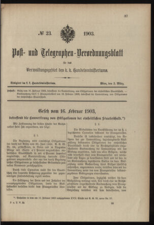 Post- und Telegraphen-Verordnungsblatt für das Verwaltungsgebiet des K.-K. Handelsministeriums