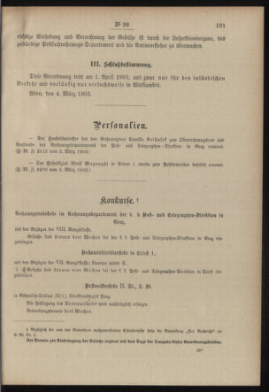 Post- und Telegraphen-Verordnungsblatt für das Verwaltungsgebiet des K.-K. Handelsministeriums 19030307 Seite: 3