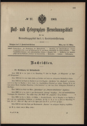 Post- und Telegraphen-Verordnungsblatt für das Verwaltungsgebiet des K.-K. Handelsministeriums