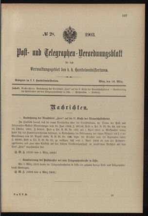 Post- und Telegraphen-Verordnungsblatt für das Verwaltungsgebiet des K.-K. Handelsministeriums