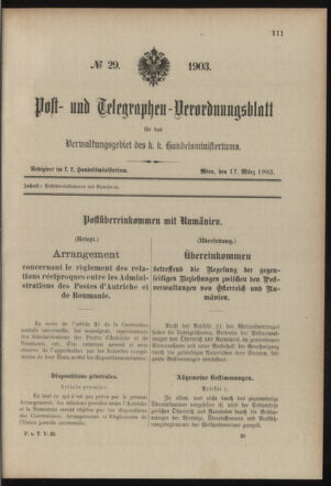 Post- und Telegraphen-Verordnungsblatt für das Verwaltungsgebiet des K.-K. Handelsministeriums