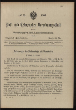 Post- und Telegraphen-Verordnungsblatt für das Verwaltungsgebiet des K.-K. Handelsministeriums